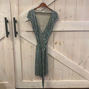 Diane von furstenberg Brown white and teal wrap dress